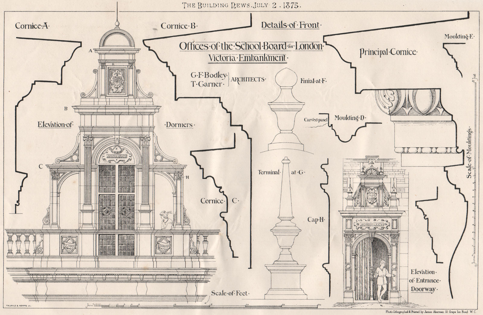 School Board for London offices Victoria Embankment; Bodley & Garner Archts 1875